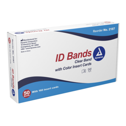 ID Bands Clear Band w/ Color Card Inser, DEHP Free 50/Pkg (Dynarex)