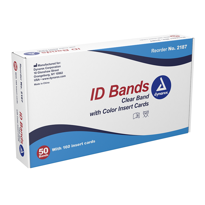 ID Bands Clear Band w/ Color Card Inser, DEHP Free 50/Pkg (Dynarex)