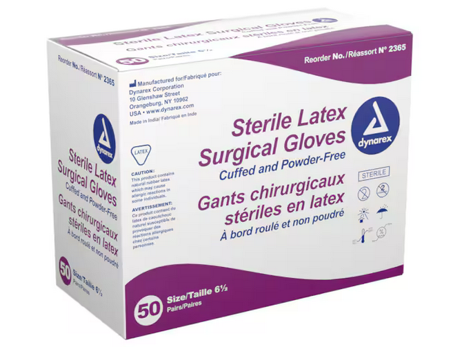 Gloves Latex Sterile Surgical 50 Pair/Box (Dynarex)